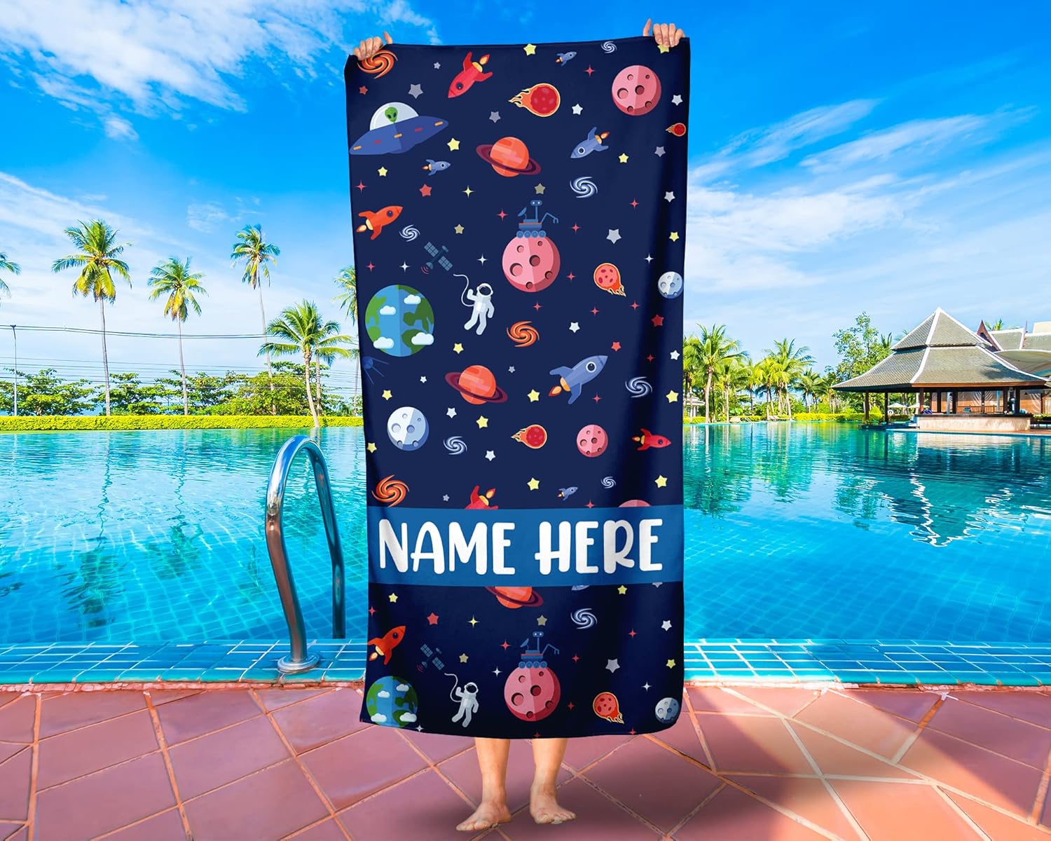 Personalized Solar System Beach Towel With Name 1