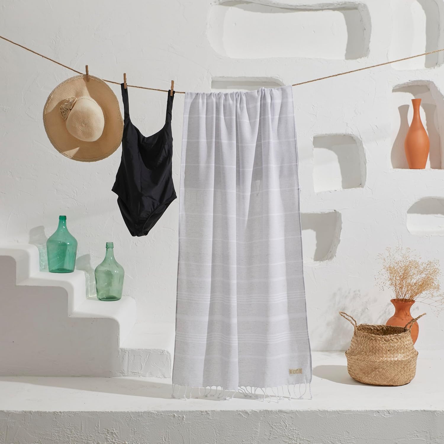 Yazz Turkish Cotton Beach Towel 39x71in Light Grey
