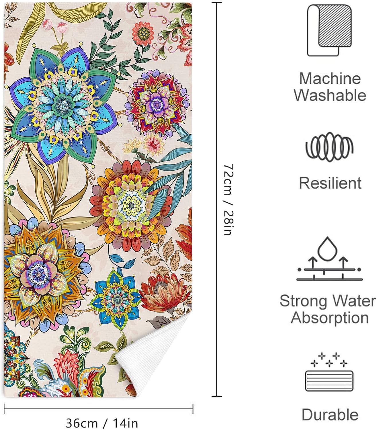 Boho Floral Hand Towels Set of 2 for Bathroom Farmhouse