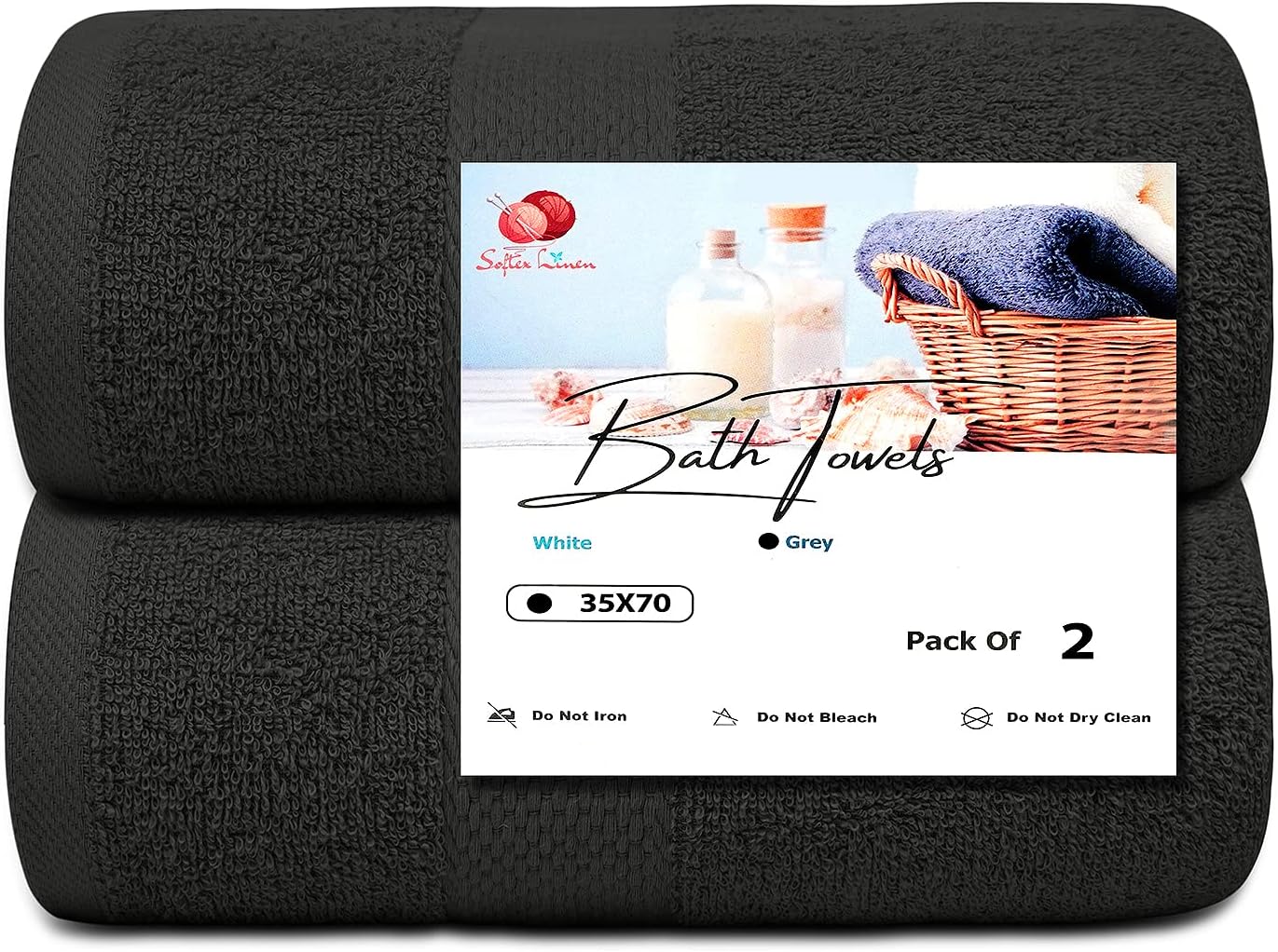 SOFTEX Linen Charcoal Grey 35x70 Bath Towel Set of 2