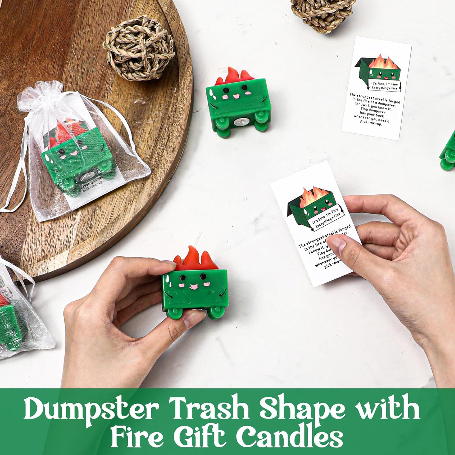 Conelist 12-Piece Dumpster Fire Candle Set with Cards and Bags