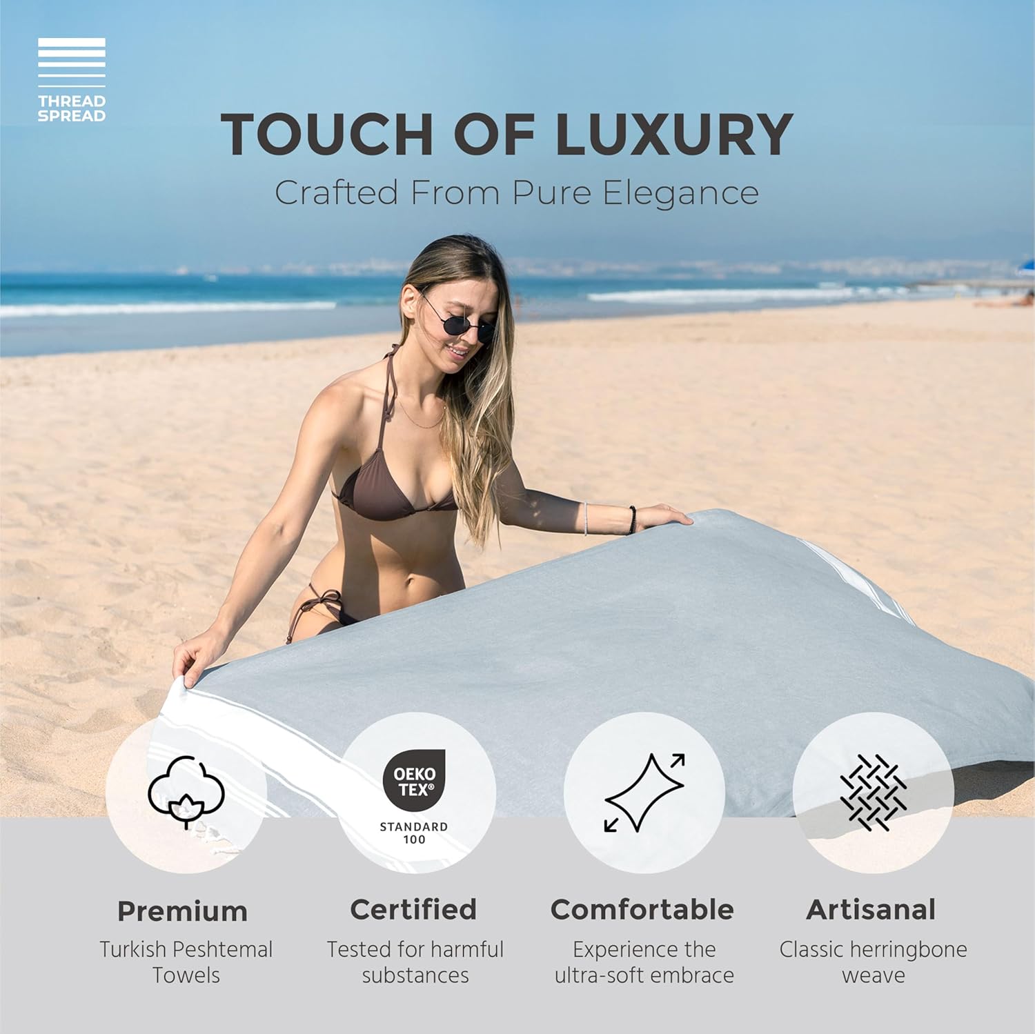 THREAD SPREAD Turkish Cotton Beach Towels 2 Pack - Grey Chambray 1