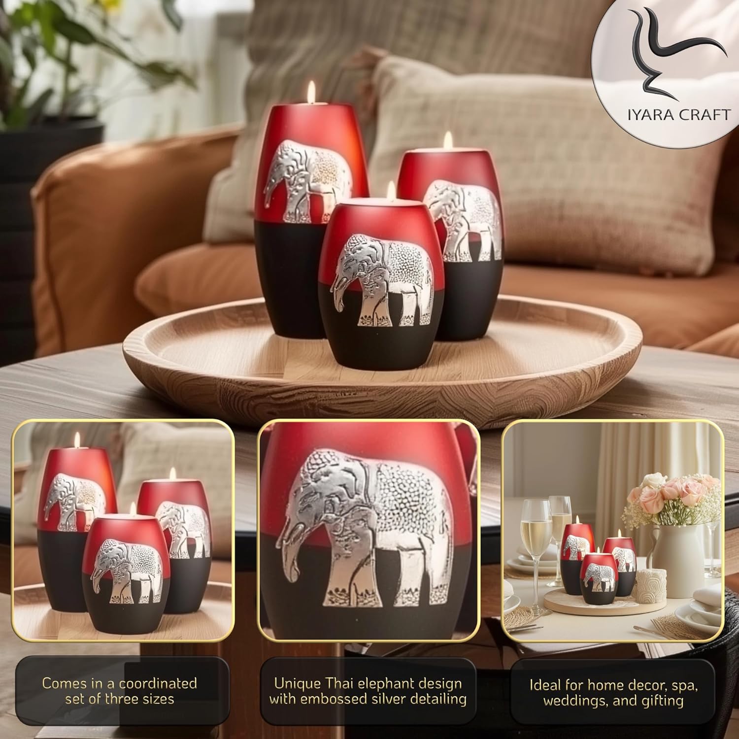 IYARA CRAFT 3 Wooden Candle Holders Set 1
