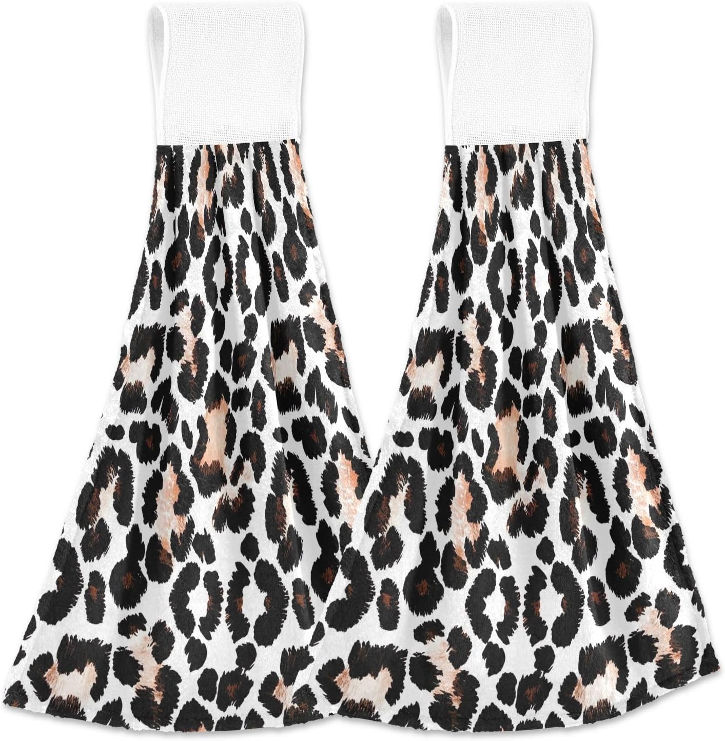 RPLIFE Bath Towels with Loops Set of 2 Black White Leopard Print
