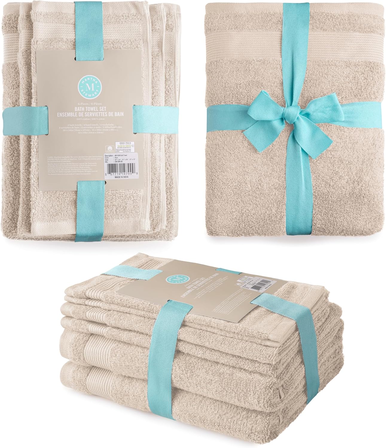 Martha Stewart Cotton Towel Set Of 6 Beige