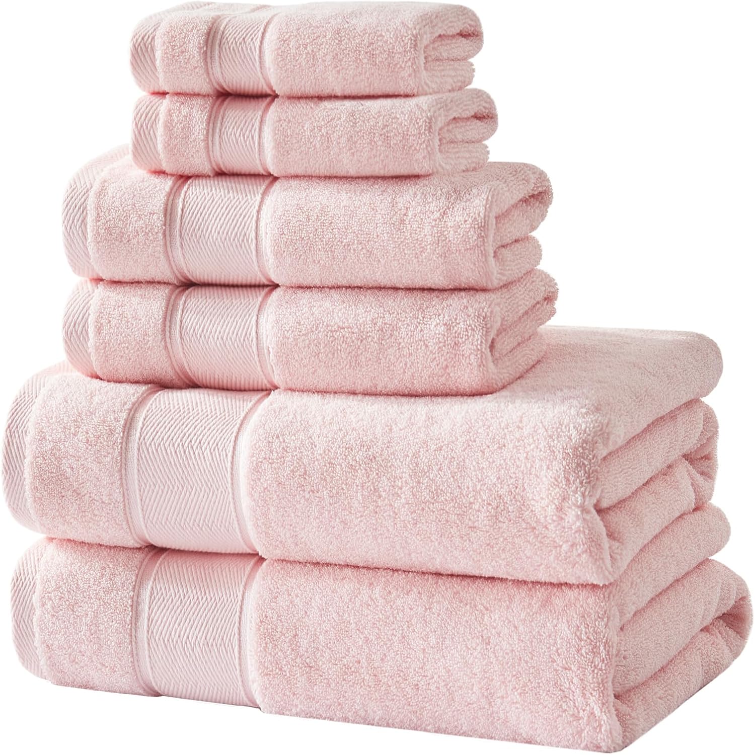 Marvione 6-Piece Bath Towel Set Pink Turkish Cotton