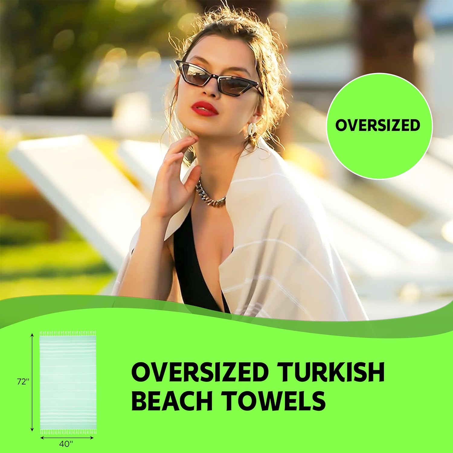 HAVLULAND Turkish Beach Towels 2 Pack - Silver
