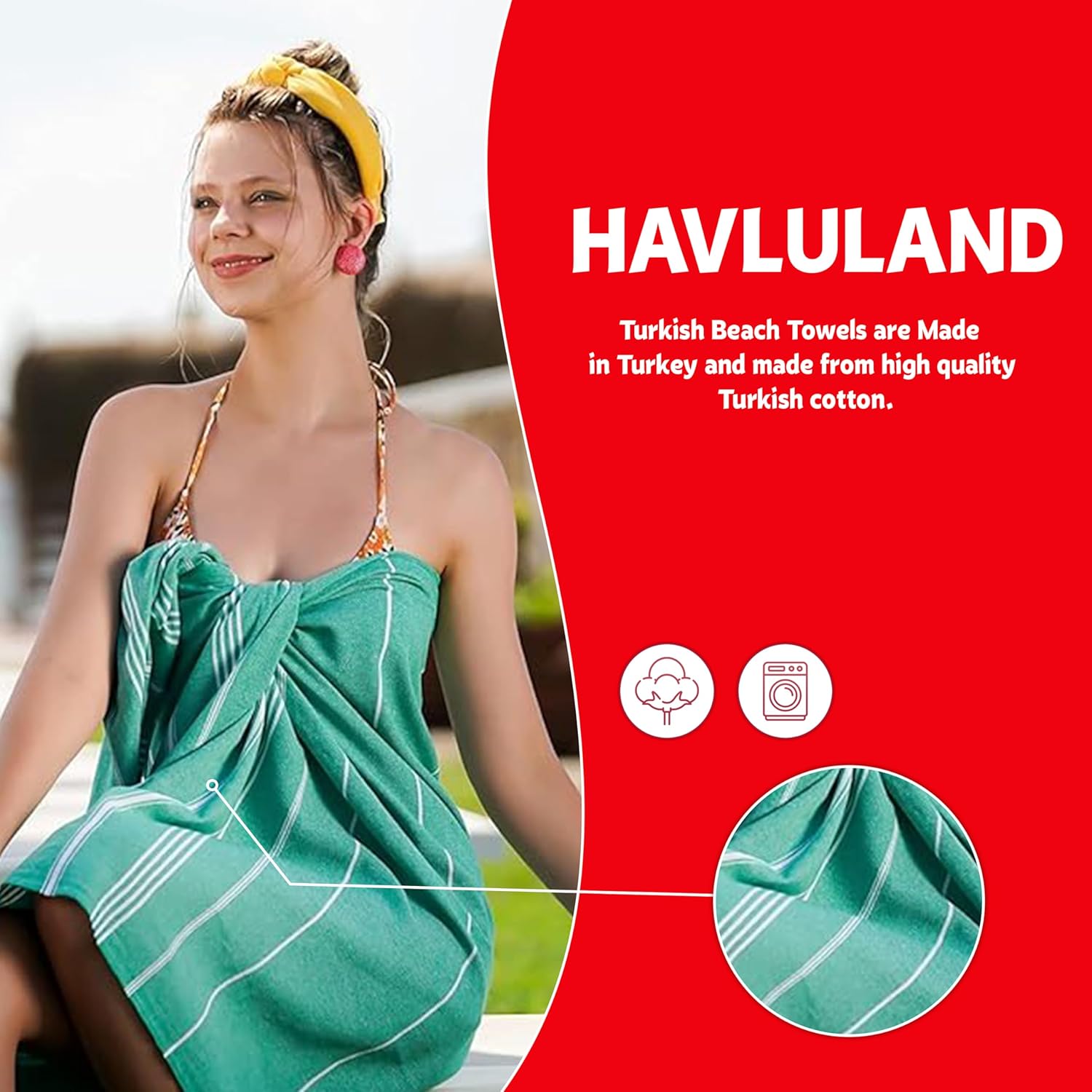 HAVLULAND Turkish Beach Towels 2 Pack - Silver