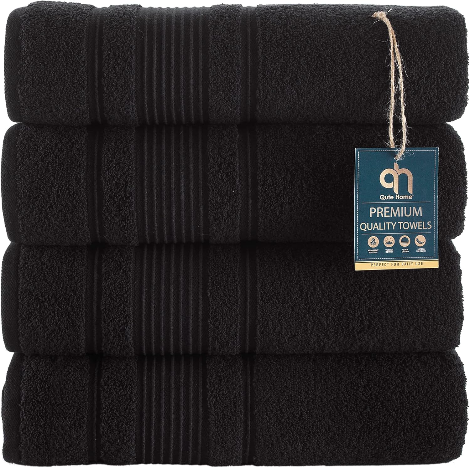 Qute Home 4-Piece Bath Towel Set Black