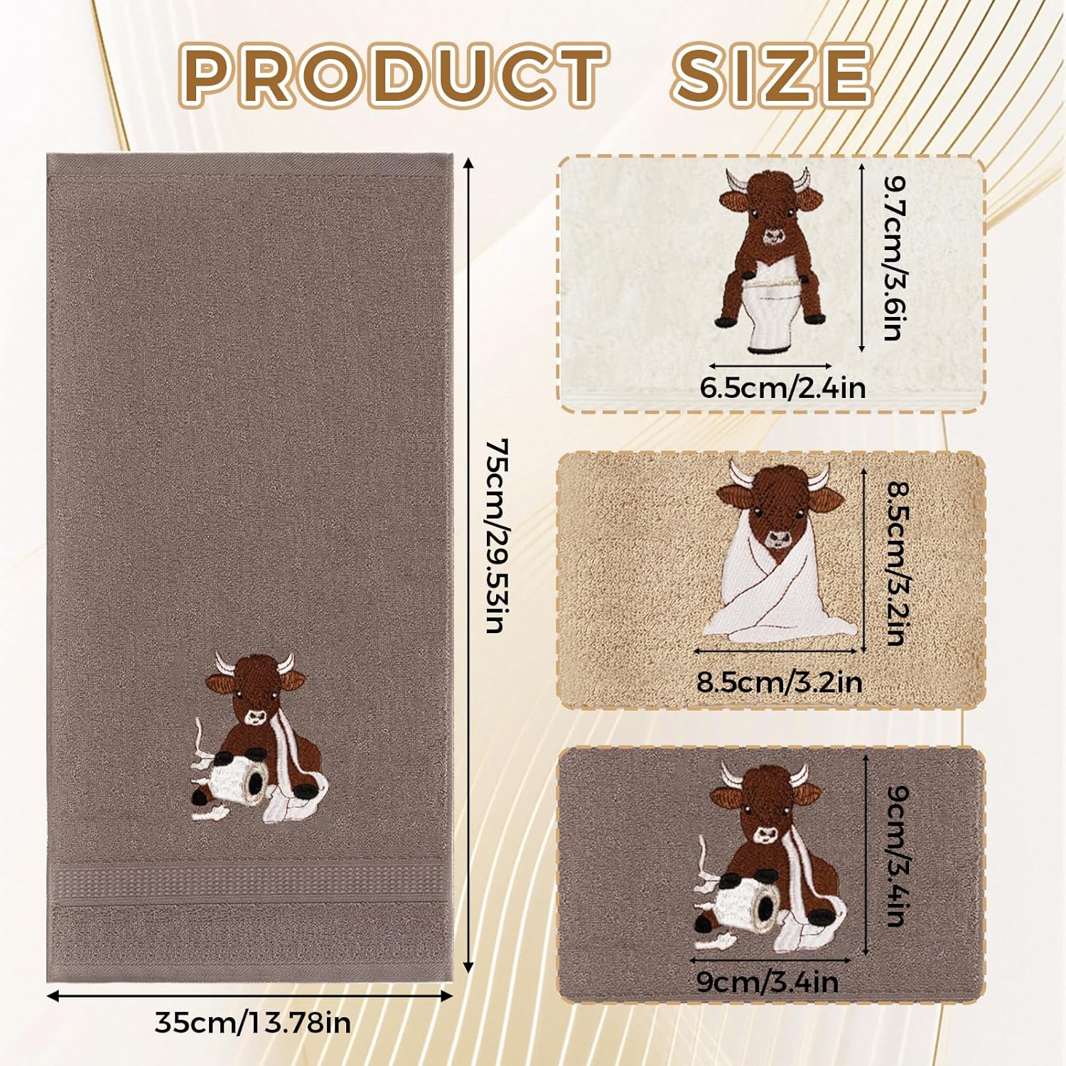 3 Pcs Highland Cow Decorative Hand Towels Set
