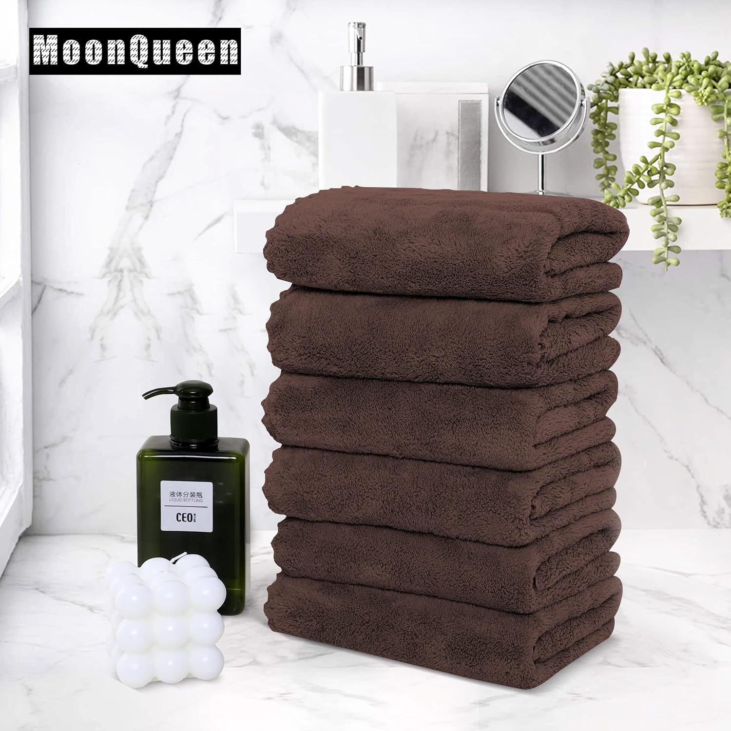 MOONQUEEN 18 Pack Premium Hand Towels - 16x28 Wood Brown