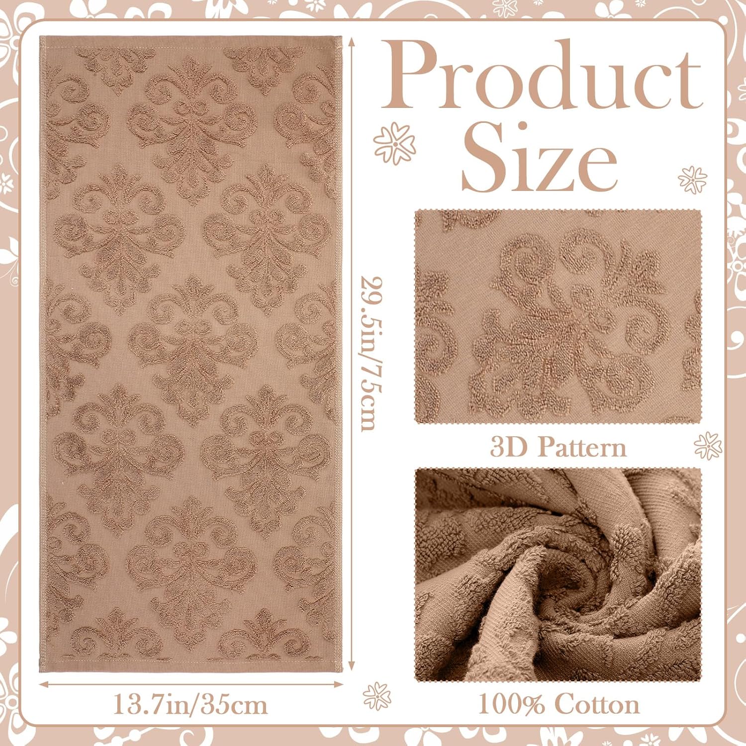 2 Pcs Floral Jacquard Hand Towels 137 x 295 Inch
