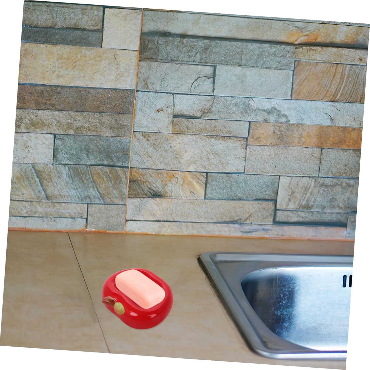 Fondotin Apple Shaped Ceramic Soap Tray with Drainage Hole
