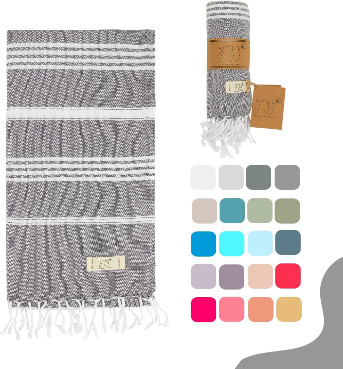 Yazz Turkish Cotton Beach Towel 39x71 in - Anthracite