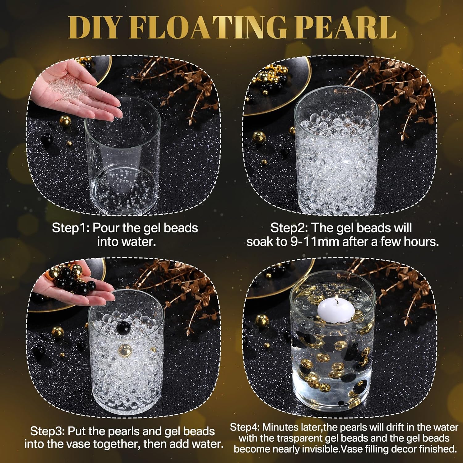 Fumete 10162 Pcs Floating Candles and Vase Beads Decor