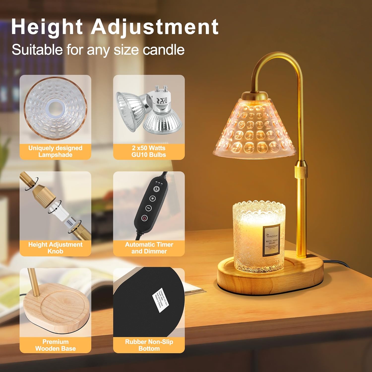 EUAONYA Candle Warmer Lamp with Timer and 2 Bulbs