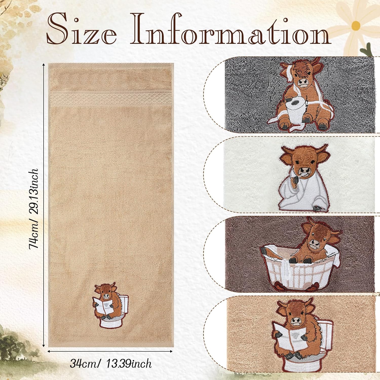 4 Pcs Highland Cow Hand Towels Farmhouse Decor