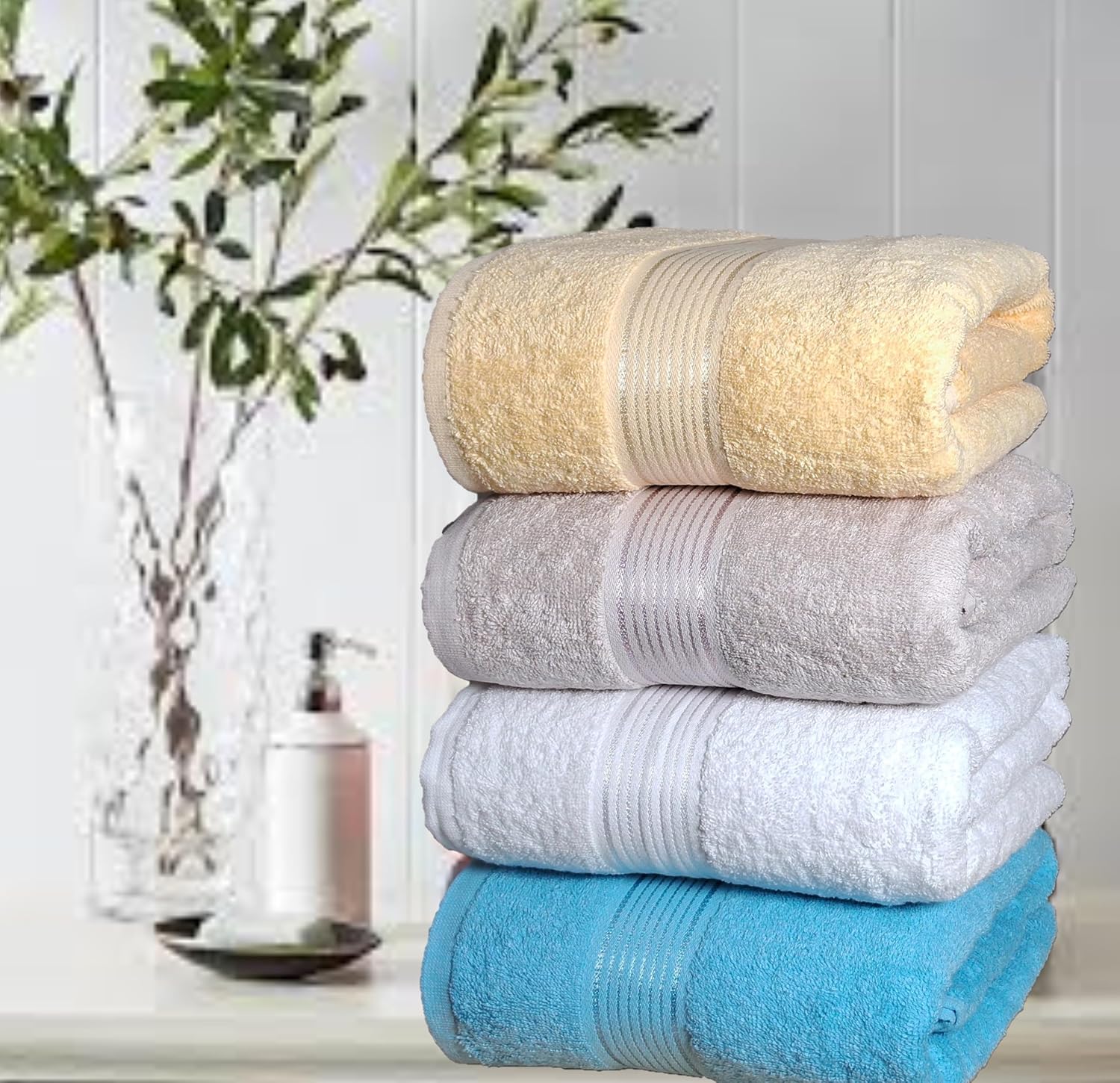 BolBomS 4 Piece Bath Towel Set 100 Cotton Quick Dry