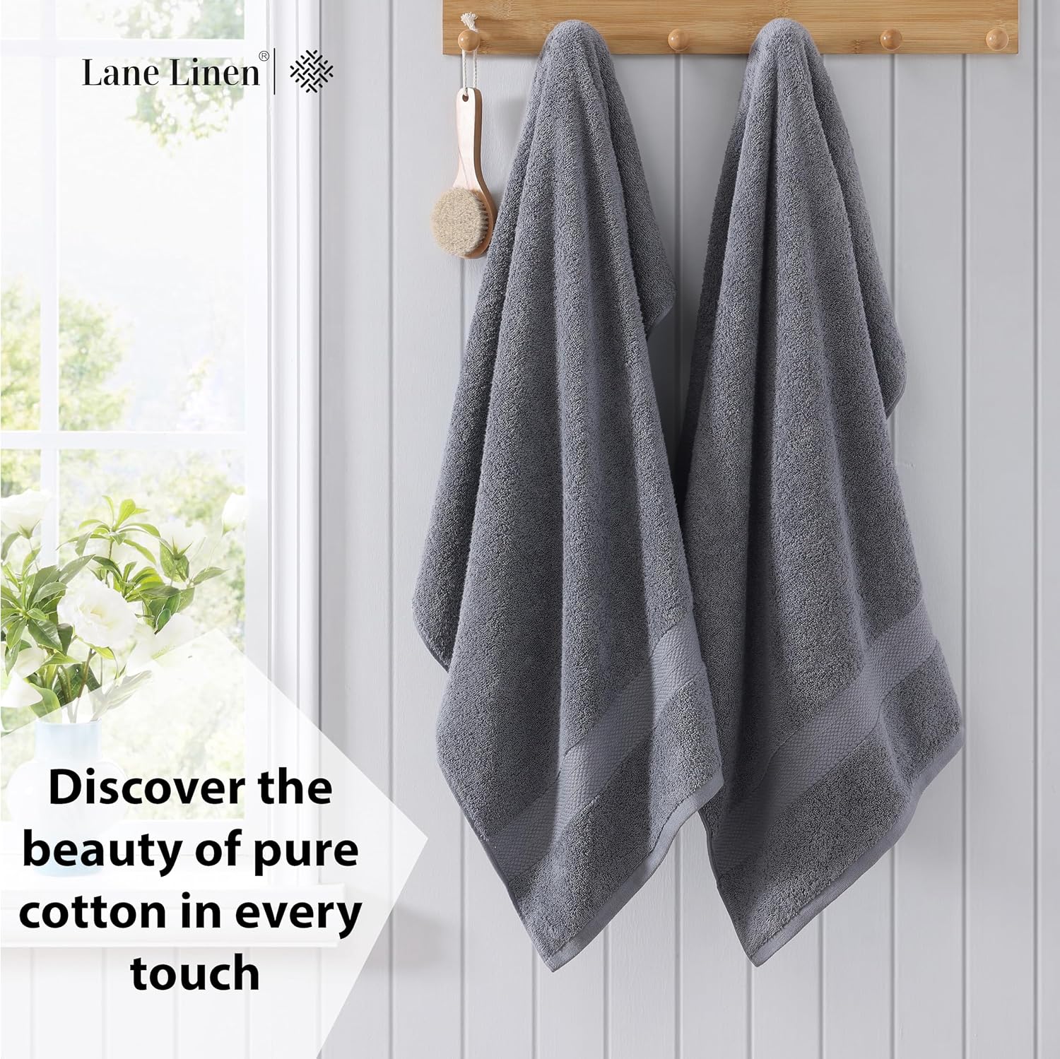 LANE LINEN 4-Piece Bath Towel Set - 100 Cotton 28x54 Cool Grey
