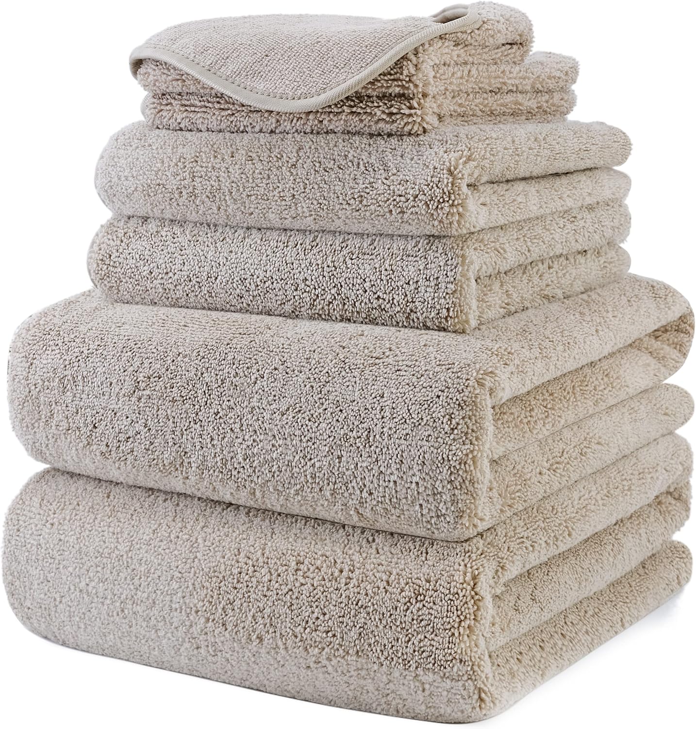 POLYTE 60 x 30 in Microfiber Bath Towel Set 6 Piece Beige