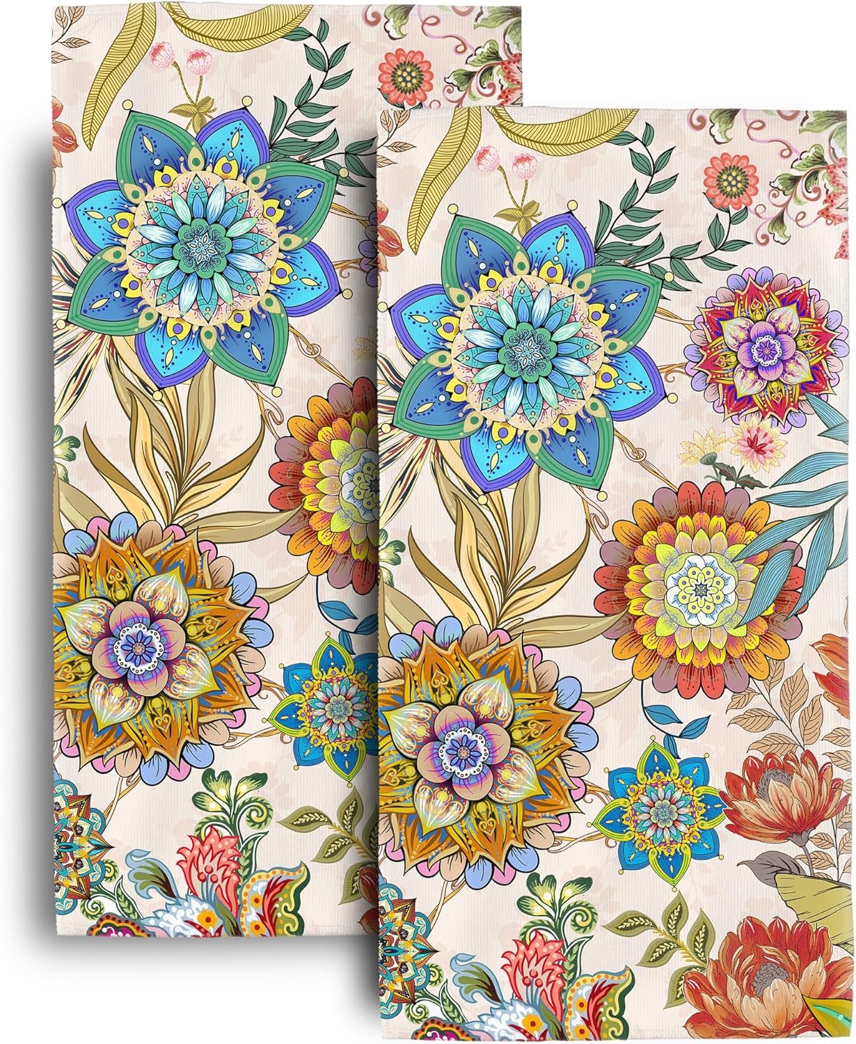 Boho Floral Hand Towels Set of 2 for Bathroom Farmhouse