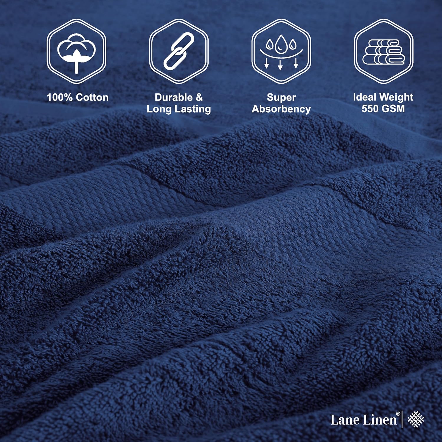 LANE LINEN 4 Pack Bath Towels - 28x54 Navy Blue 1