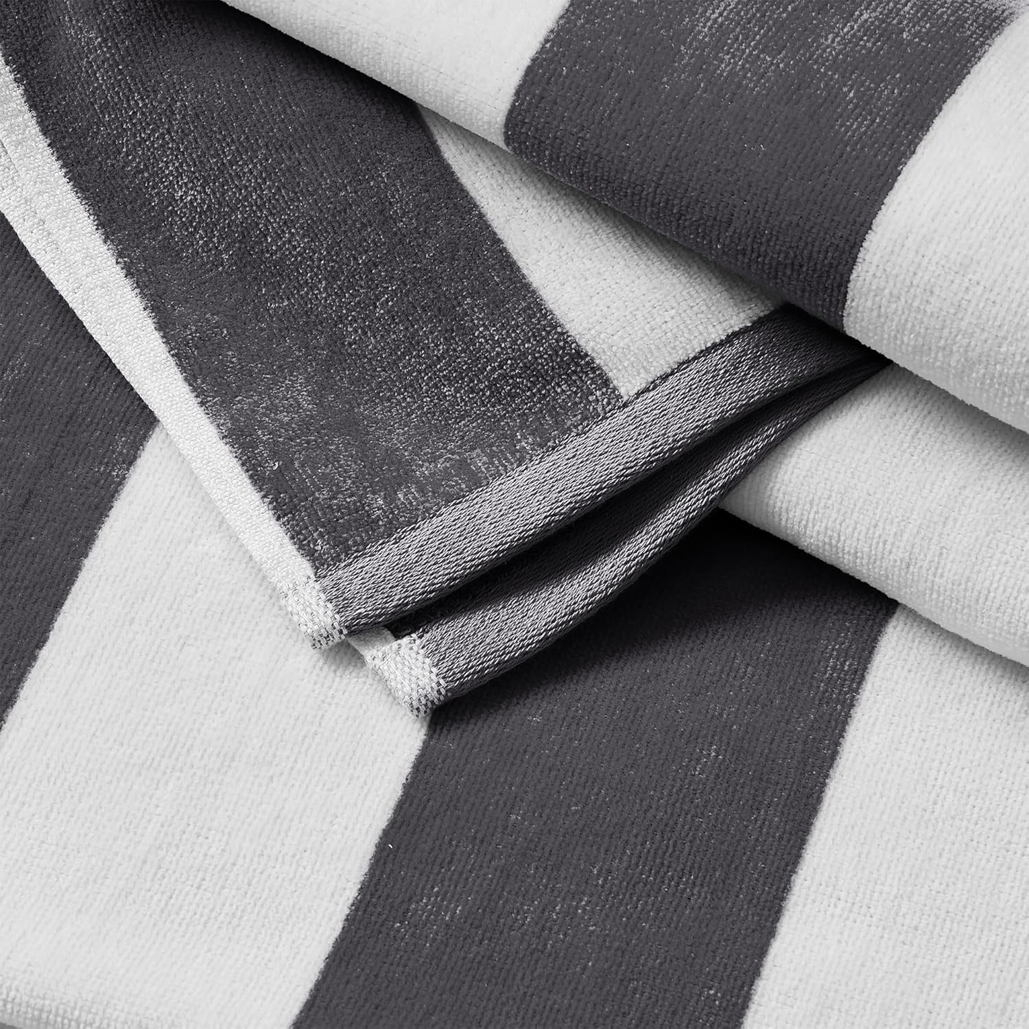 Great Bay Home 100 Cotton Velour Beach Towel - Grey Cabana Stripe 35x70