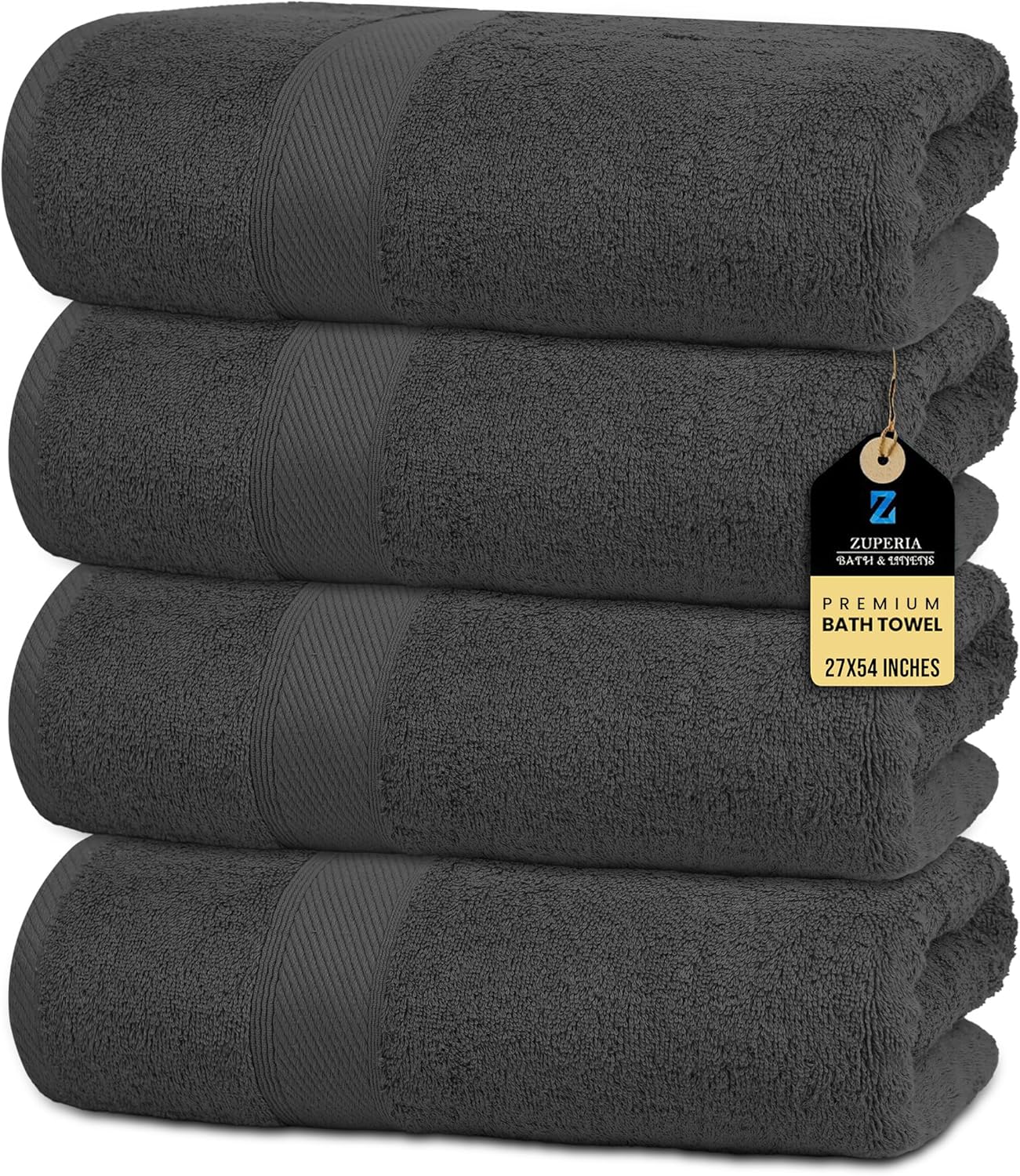 ZUPERIA Premium Bath Towels 27 x 54 Inches Pack of 4 Grey 1