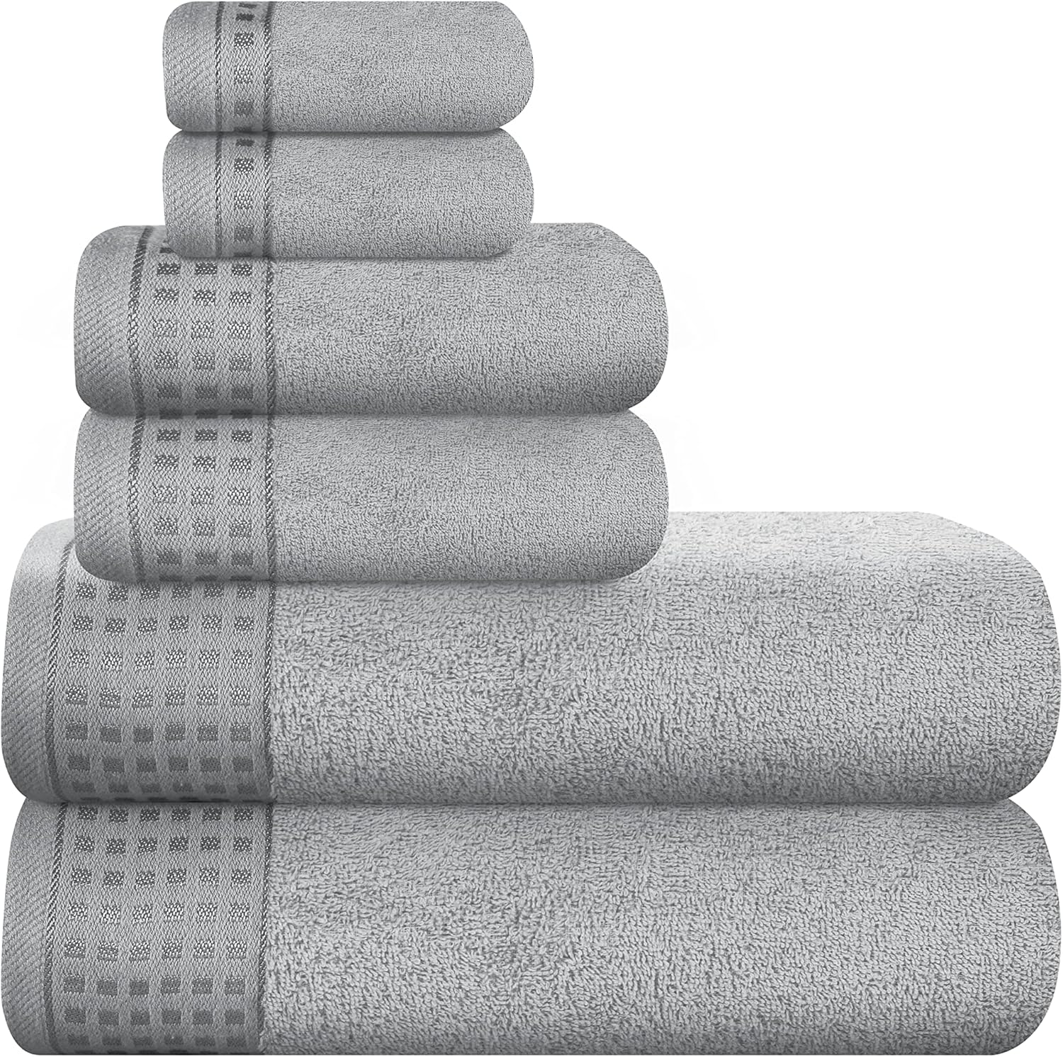 GLAMBURG 100 Cotton Towel Set 6 Pack Light Grey