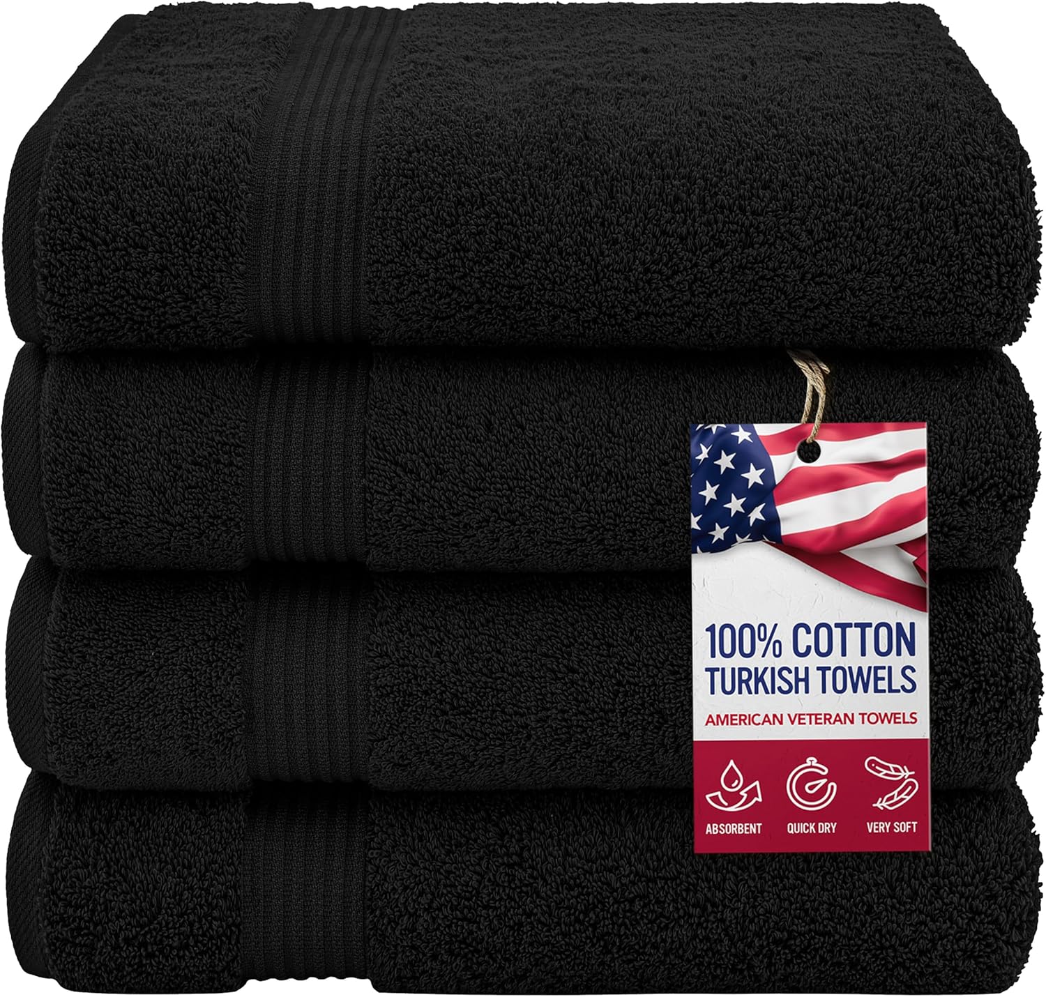 American Veteran 100 Cotton Turkish Bath Towel Set 4 Pack