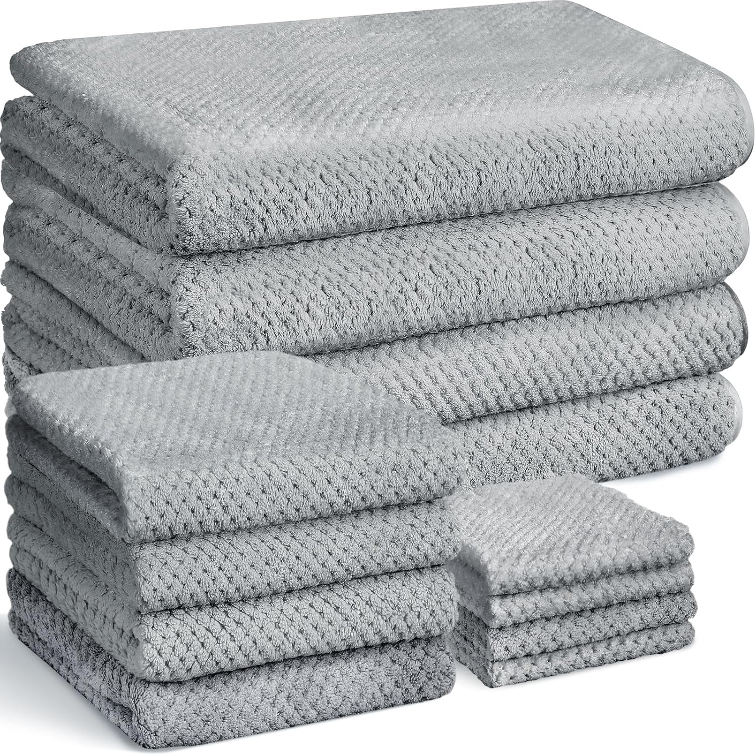 Preboun 12 Pcs Bath Towels and Washcloths Set