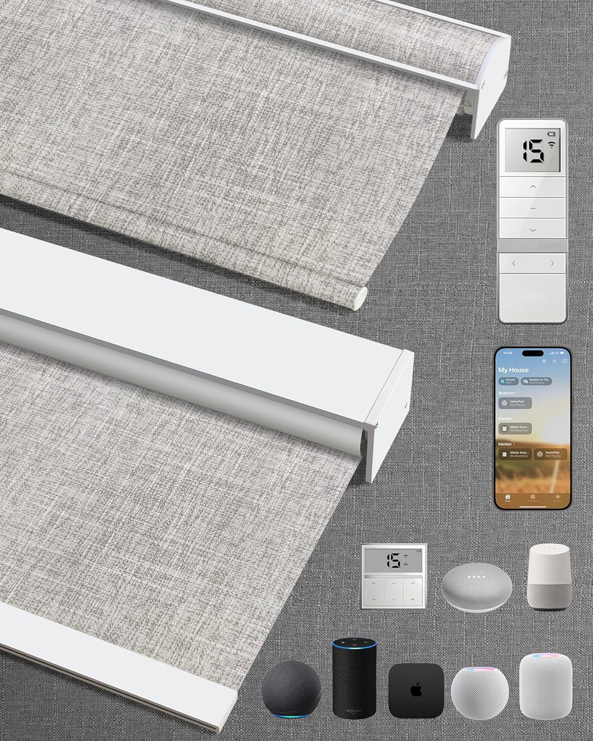 Kincmo Motorized Blinds with Remote - Mist Ash Grey 1