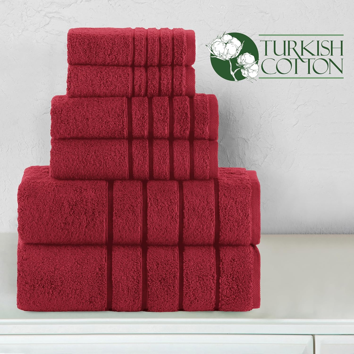 Elegant Comfort 4 Lines Viscose Stripe 6-Piece Towel Set - Burgundy 1