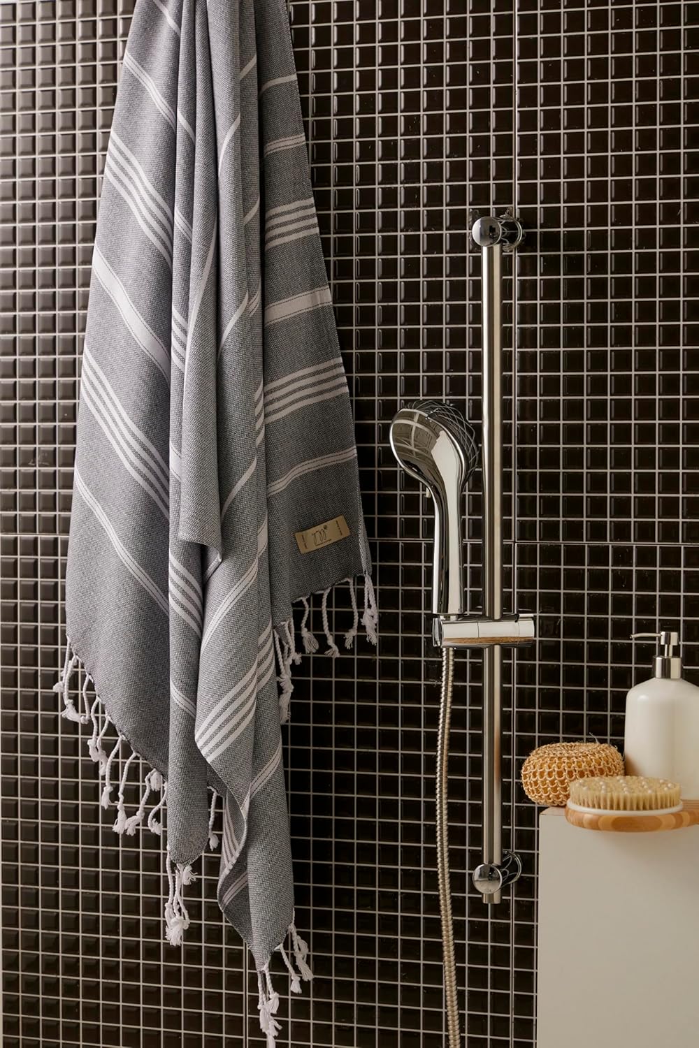 Yazz Turkish Cotton Beach Towel 39x71 in - Anthracite