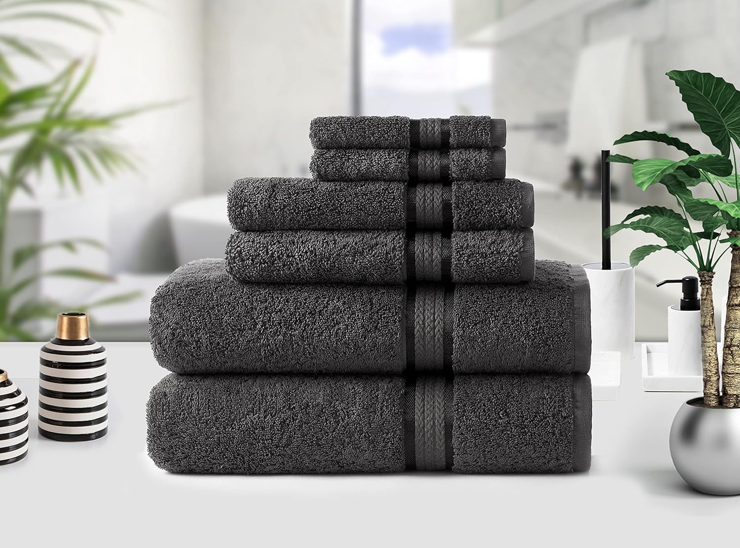 COTTON CRAFT Ultra Soft 6-Piece Towel Set - Charcoal