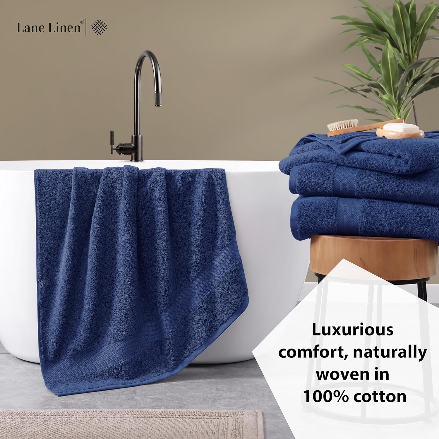 LANE LINEN 4 Pack Bath Towels - 28x54 Navy Blue 1