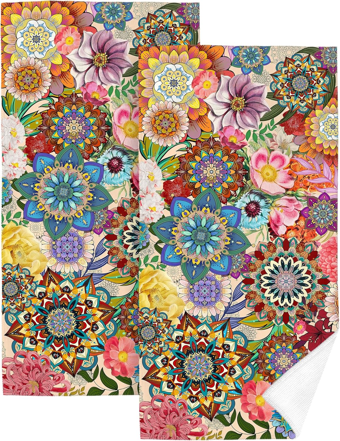 HIKENVIU Boho Floral Hand Towels Set of 2