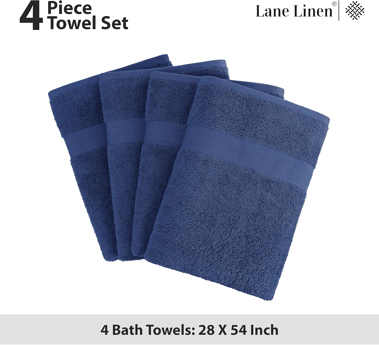 LANE LINEN 4 Pack Bath Towels - 28x54 Navy Blue 1