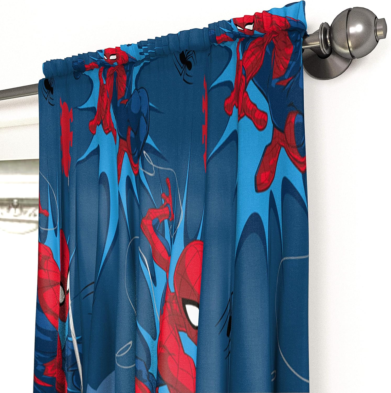 Jay Franco Spiderman Window Drapes - 4 Panels with Tiebacks 63 Inch Blue