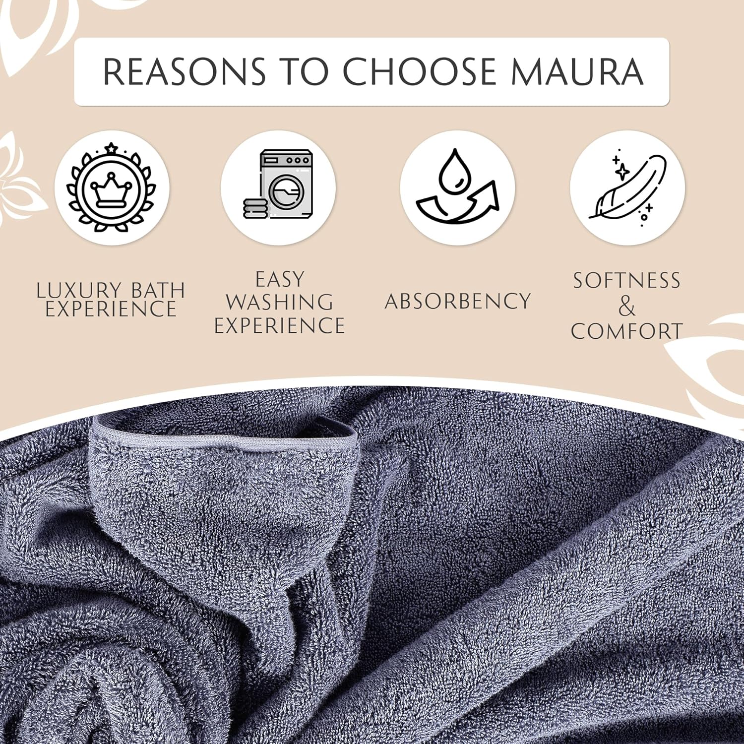 MAURA Indigo Blue Extra Large Turkish Cotton Bath Towel Set of 4