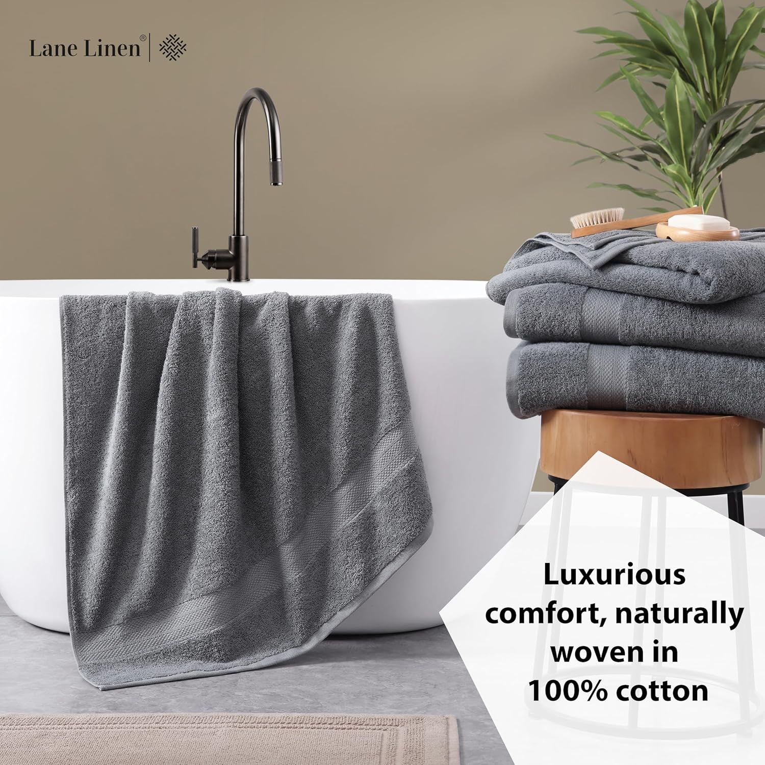 LANE LINEN 4-Piece Bath Towel Set - 100 Cotton 28x54 Cool Grey