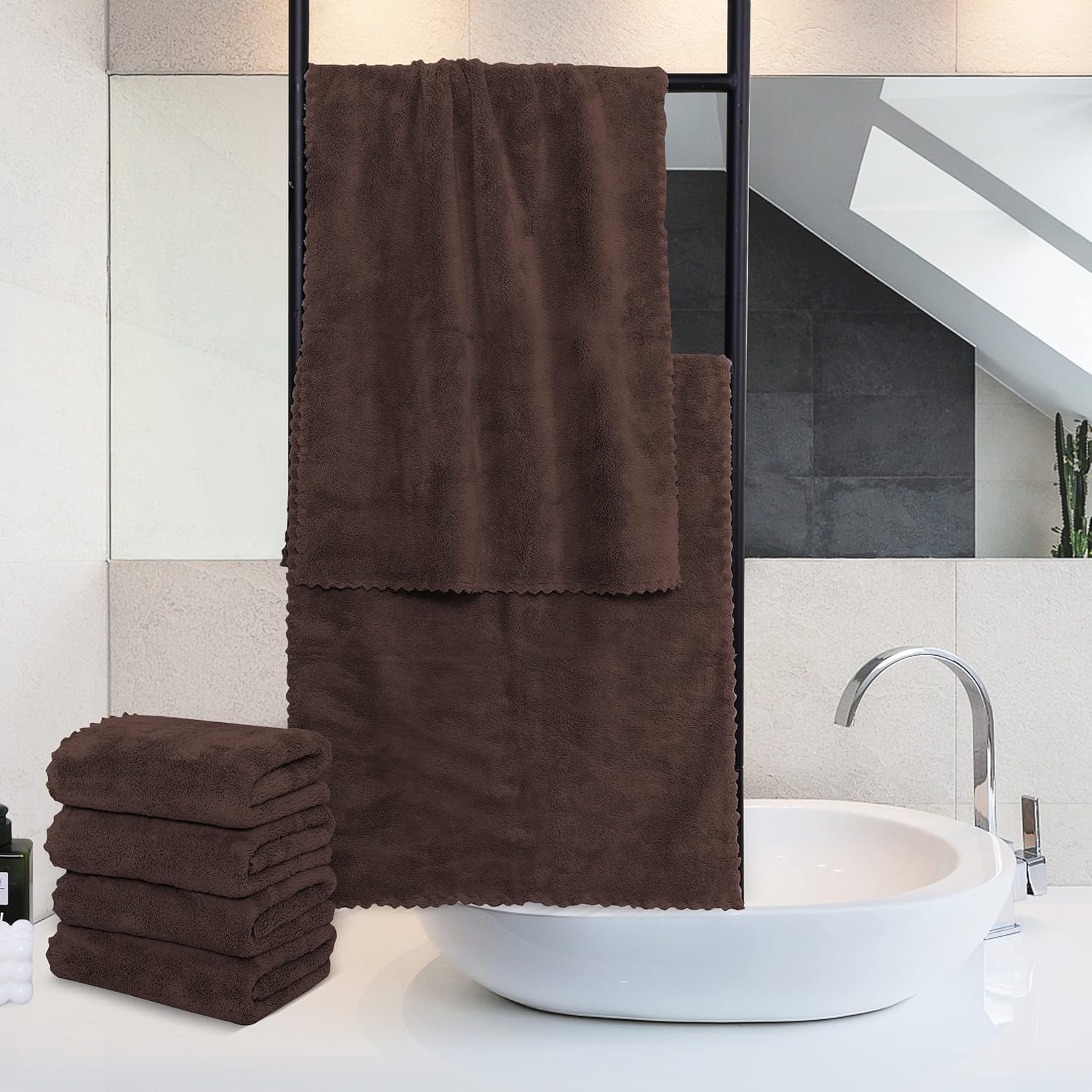 MOONQUEEN 18 Pack Premium Hand Towels - 16x28 Wood Brown