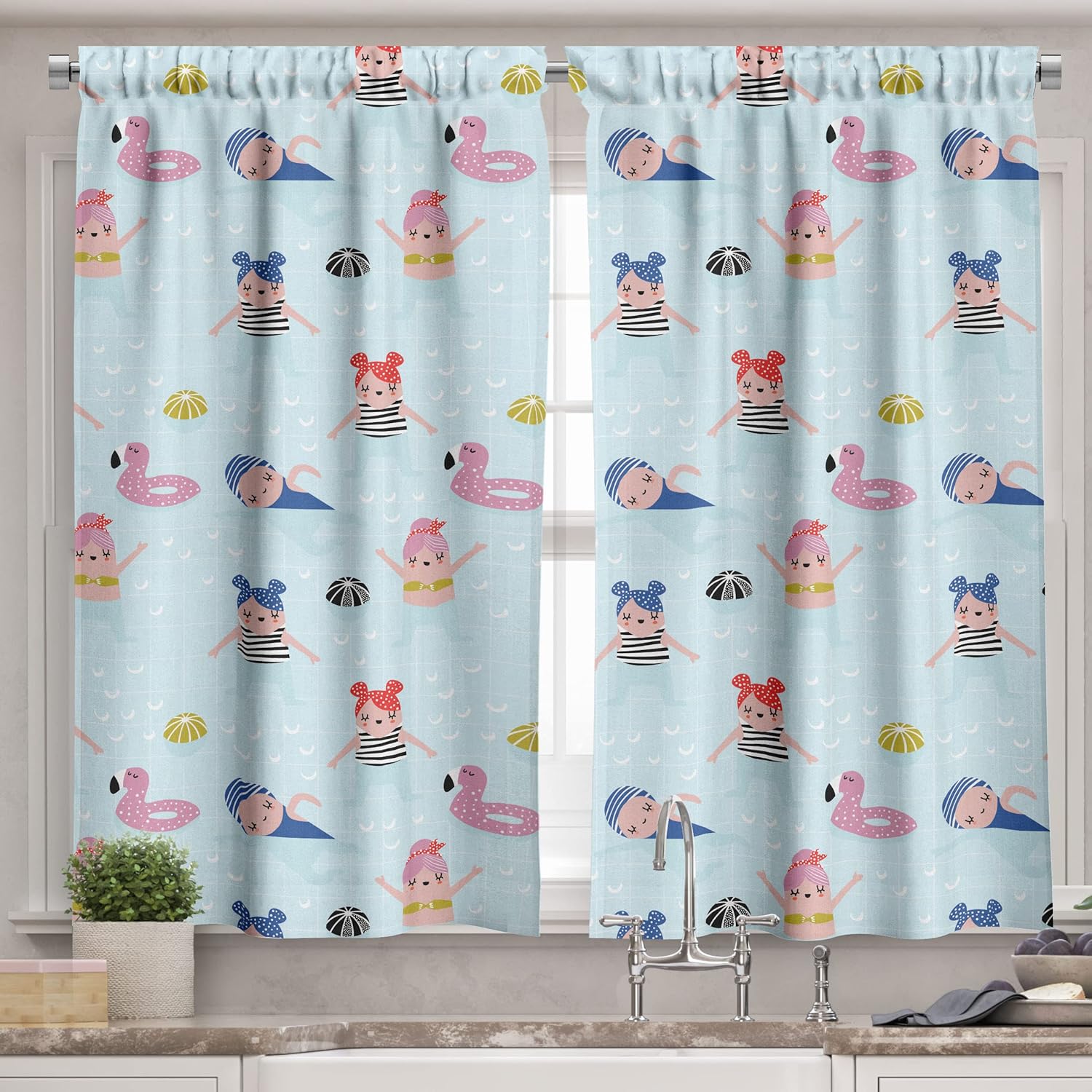 Ambesonne 3 Pcs Summer Valance Tier Curtain Set