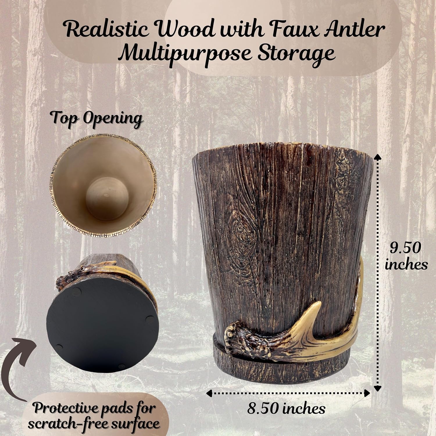 BestGiftEver Realistic Wood Faux Antler Wastebasket