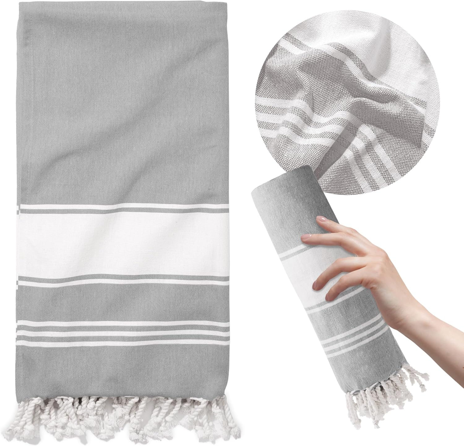 THREAD SPREAD Turkish Cotton Beach Towels 2 Pack - Grey Chambray 1