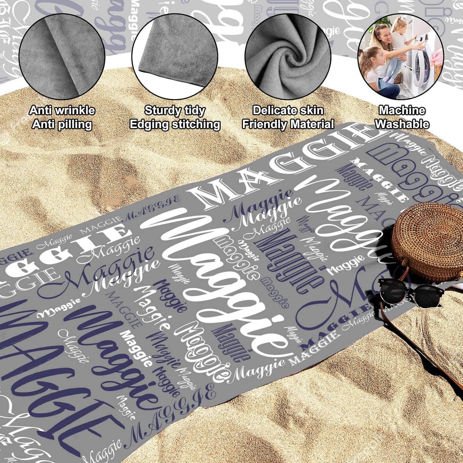 NIBESSER Custom Beach Towel with Name for Kids and Adults