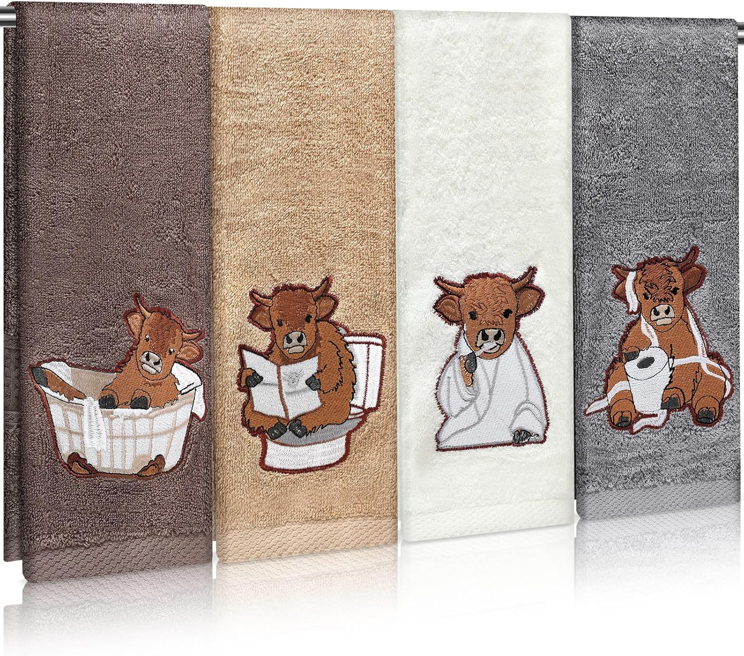 4 Pcs Highland Cow Hand Towels Farmhouse Decor