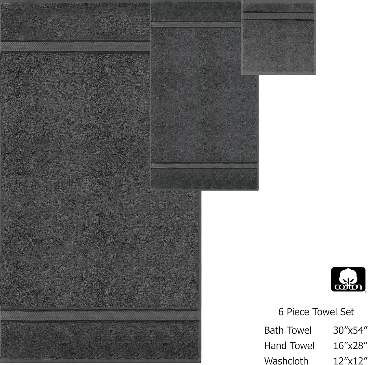 COTTON CRAFT Ultra Soft 6-Piece Towel Set - Charcoal