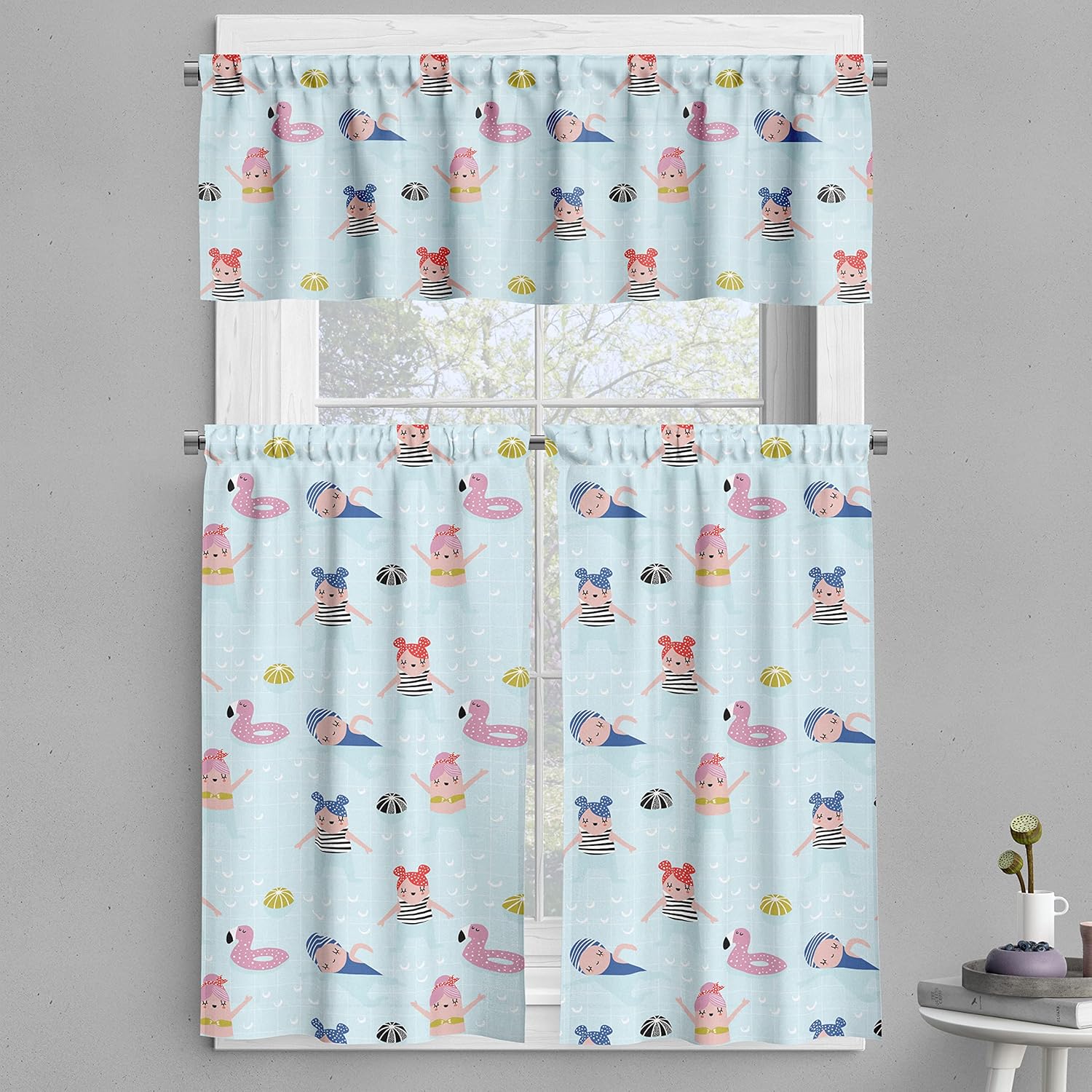 Ambesonne 3 Pcs Summer Valance Tier Curtain Set