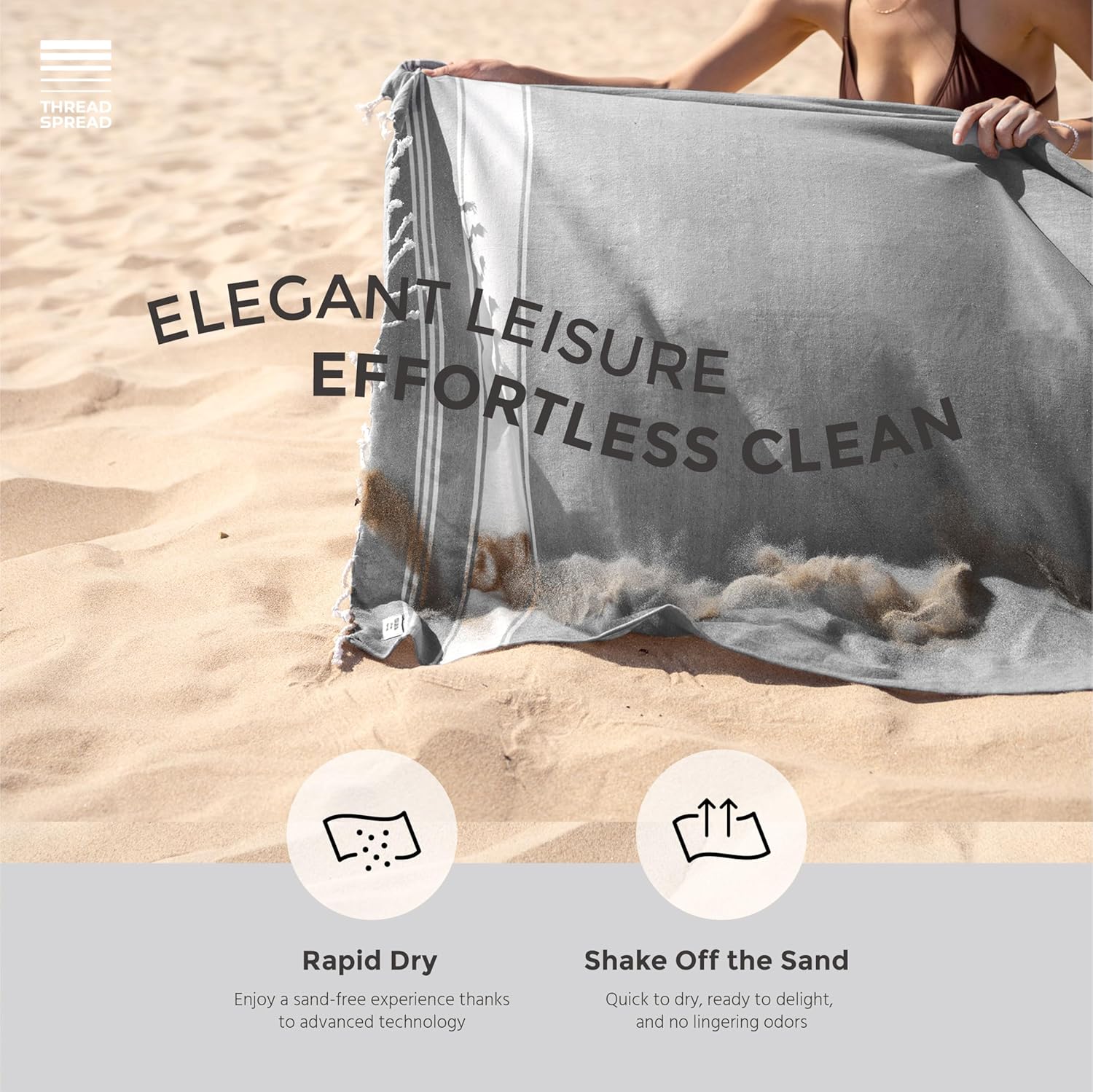 THREAD SPREAD Turkish Cotton Beach Towels 2 Pack - Grey Chambray 1